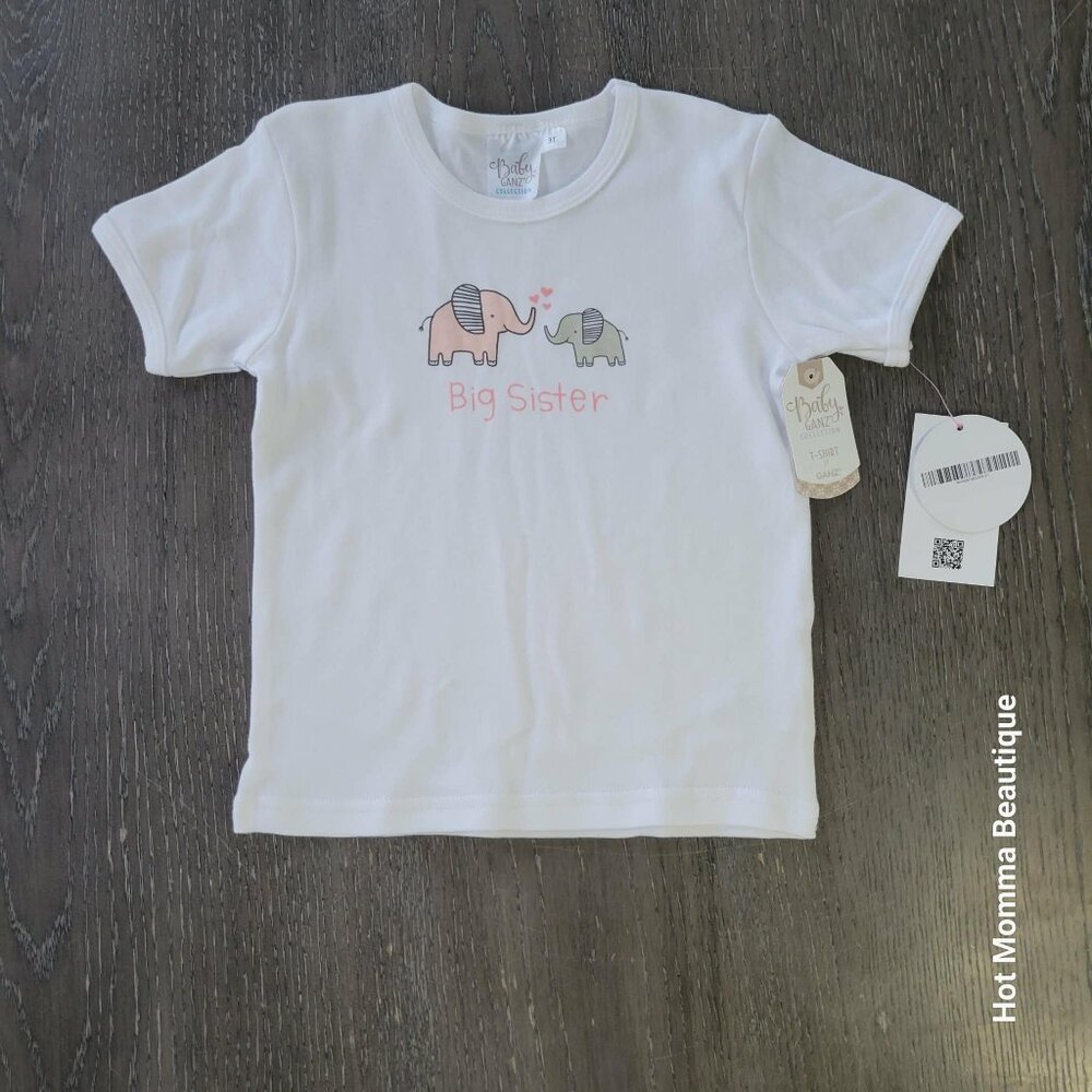 Toddler Big Sister Pink & Gray Elephant Duo Graphic Tee. 3T